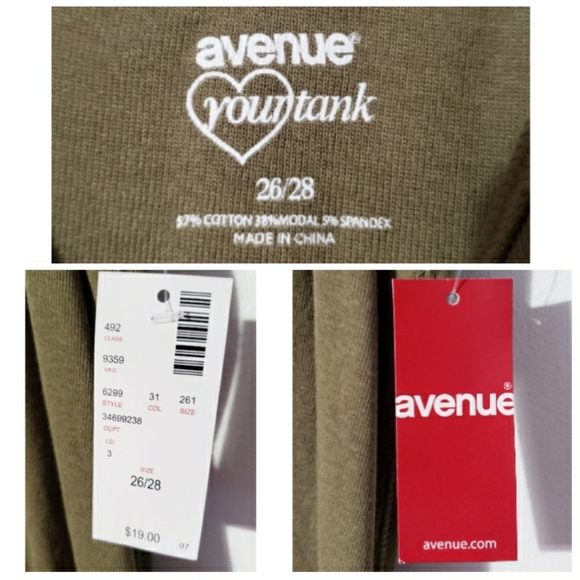NWT Avenue Olive Green soft Tank Top Size 26/28 - Picture 2 of 4